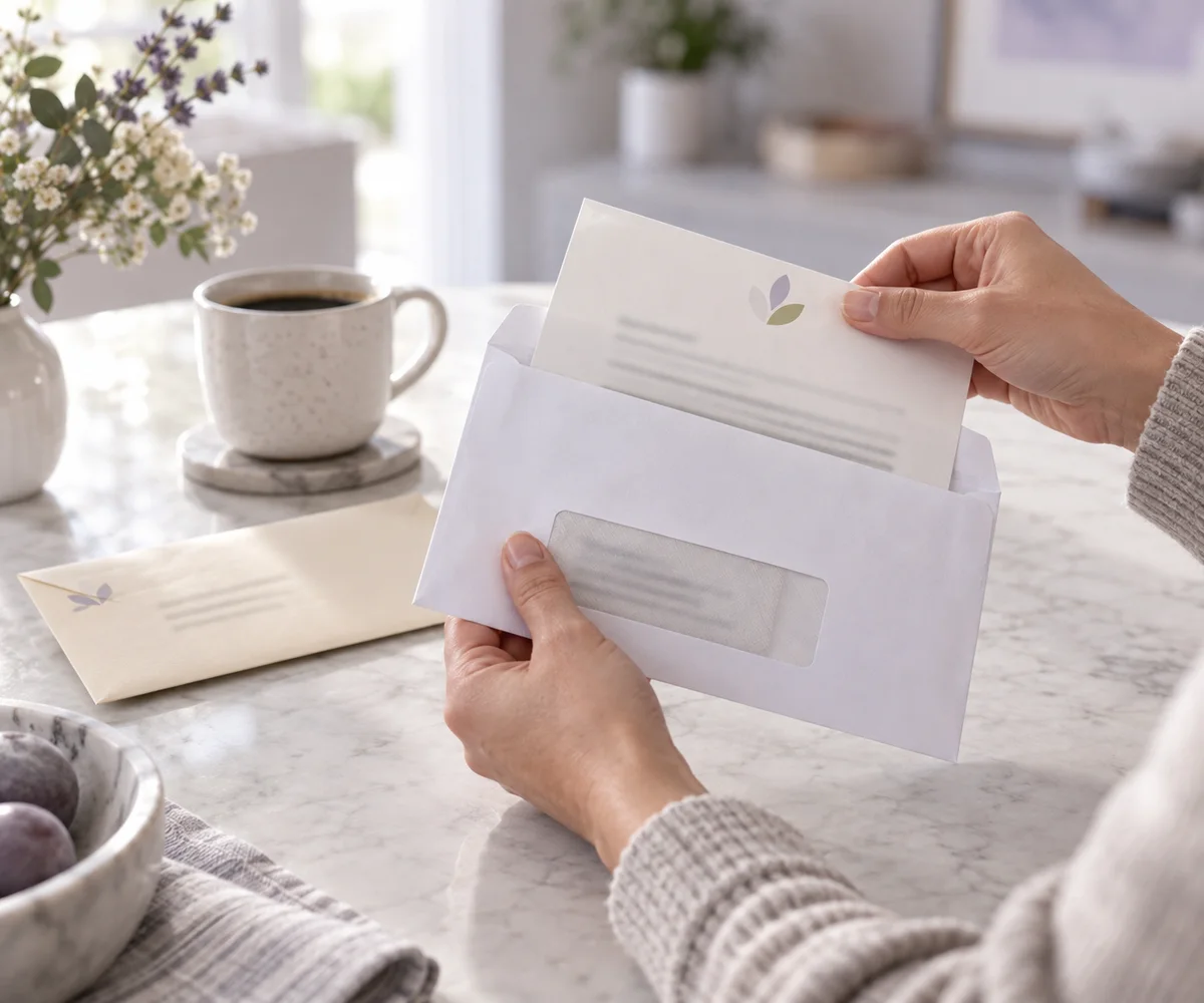 A printed letter being opened at home