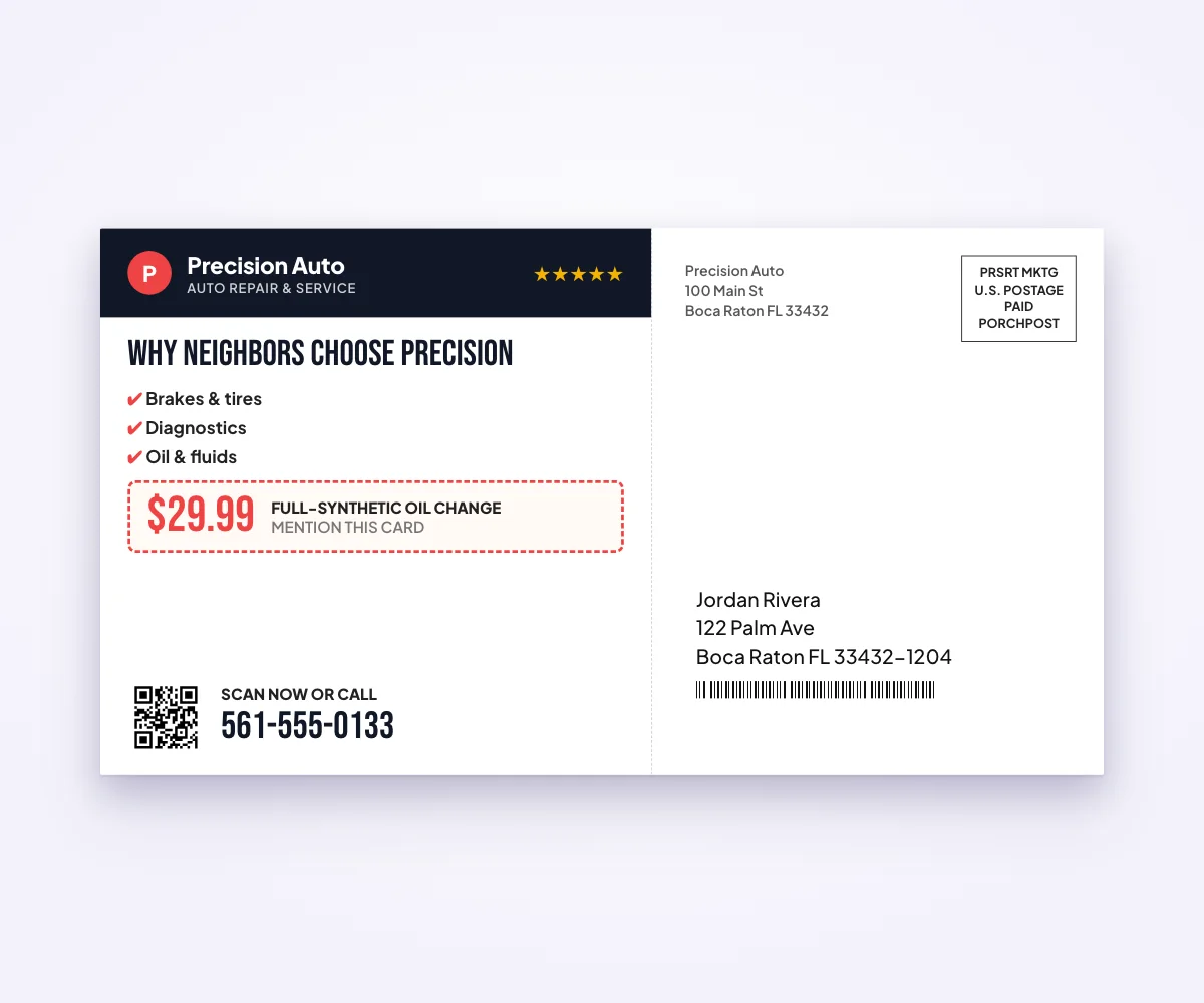 Address side with USPS postage marking