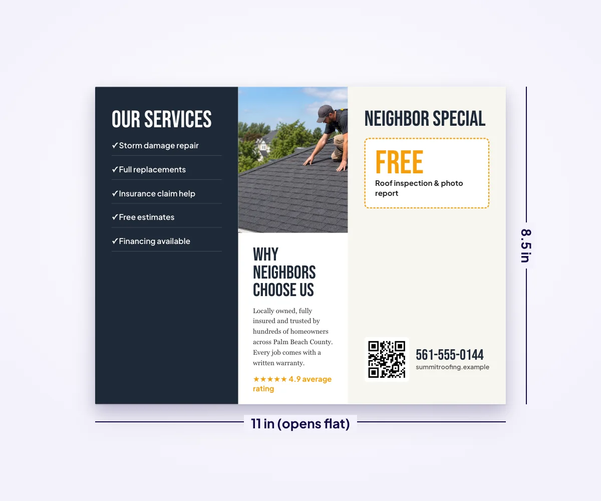 11 × 8.5 in, tri-fold size guide